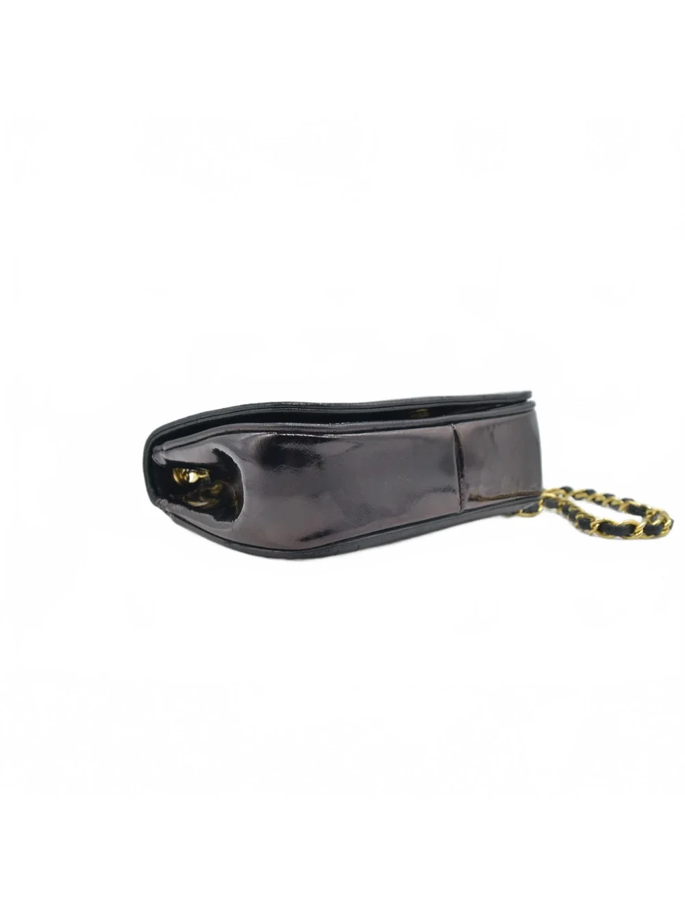 $3500 Chanel Patent Mini Flap Brown Chain Shoulder Bag